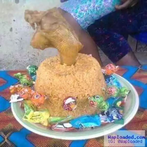 LOL!! See Rice And Chicken Birthday ‘Cake’ Nigerian Parents Used To Celebrate Their Child (Photo)